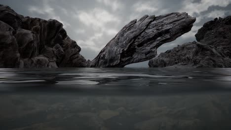 Half-underwater-in-northern-sea-with-rocks